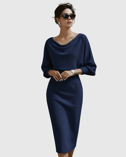 Noemi | Draped Batwing Midi Dress
