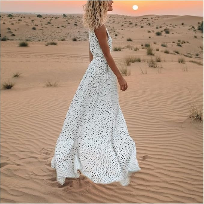 Noa | Bohemian V-Neck Polka Dot Maxi Dress