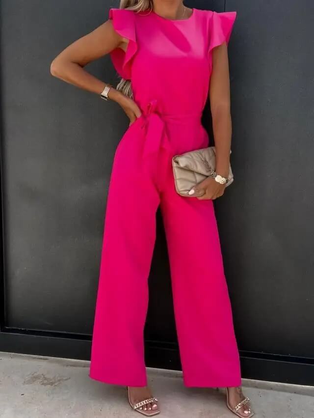 Evelyn | Flutter Sleeve Belted Jumpsuit
