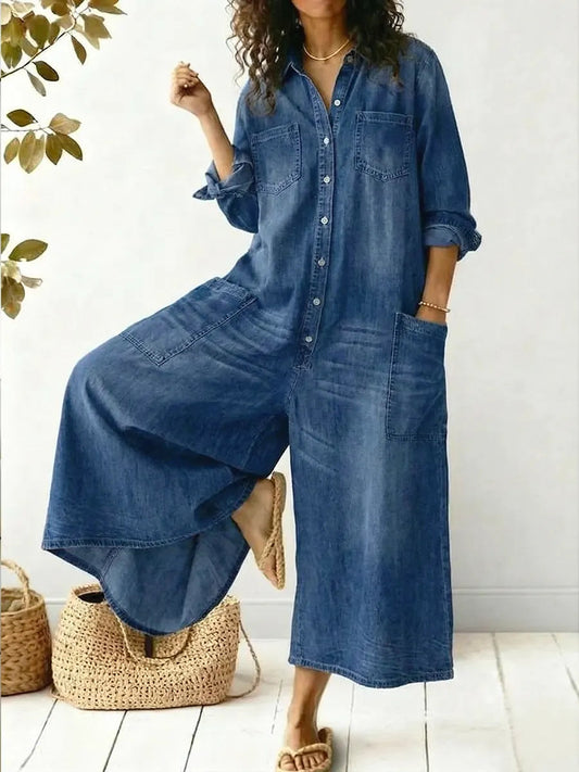 Cosima | Button-Front Wide Leg Jumpsuit