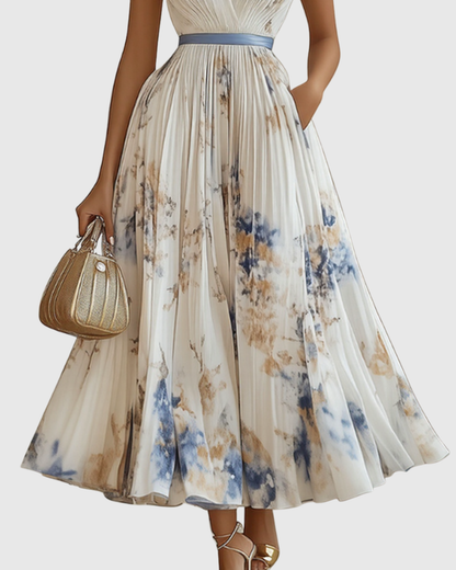 Emilia | Pleated V-Neck Maxi Dress