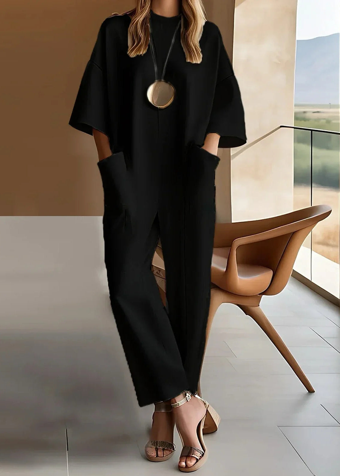 Aria | Crew Neck Wide Leg Jumpsuit