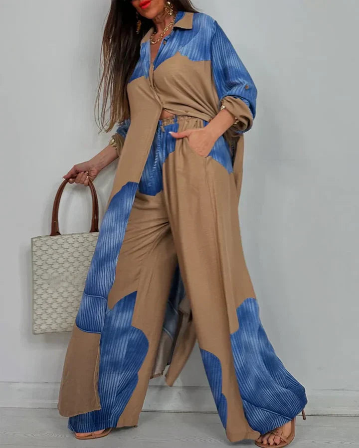 Noelle | Printed Collared Trouser Set