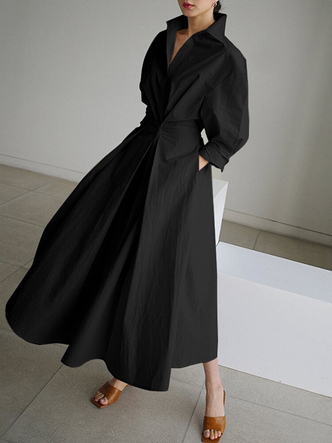 Collared midi dress seen at full length