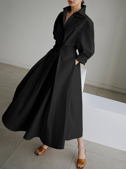 Collared midi dress seen at full length