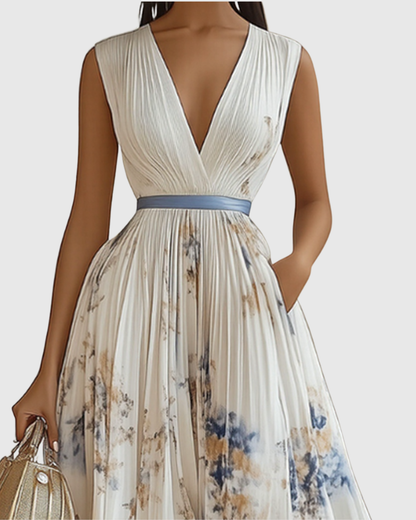 Emilia | Pleated V-Neck Maxi Dress