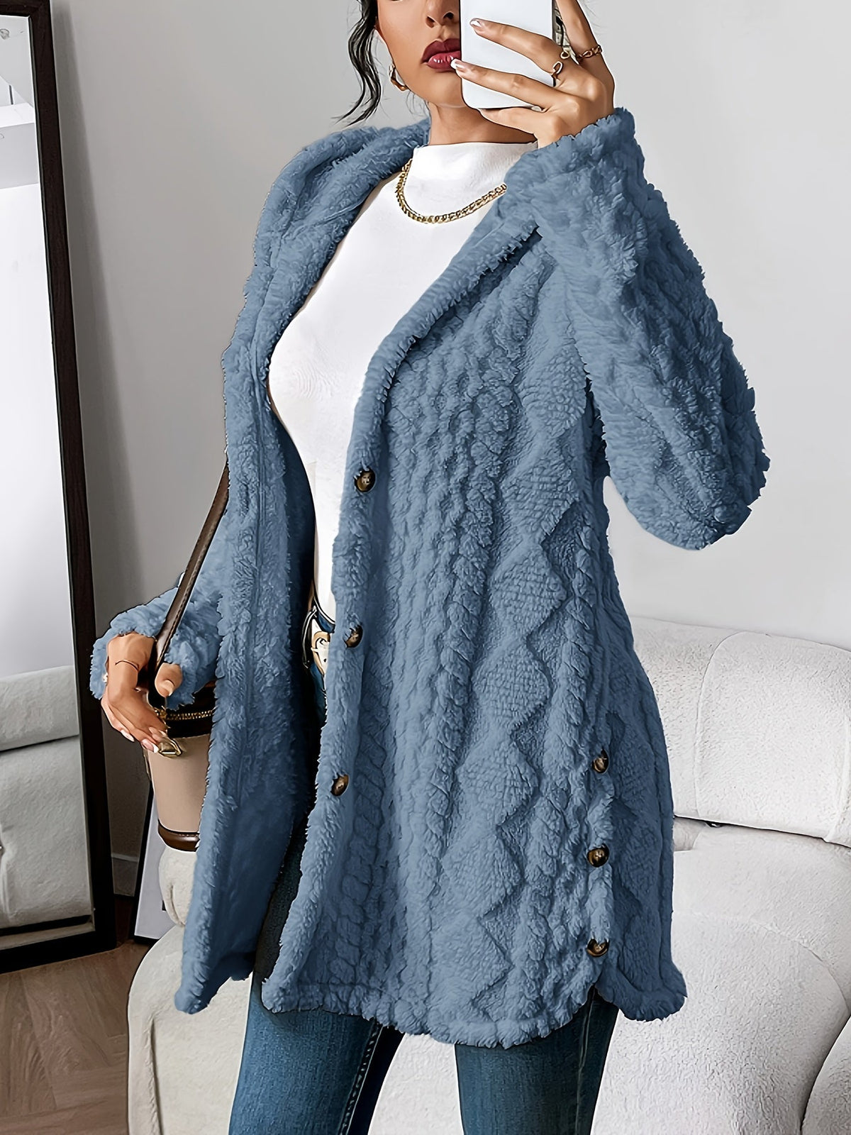 Textured coat shown in a second colourway
