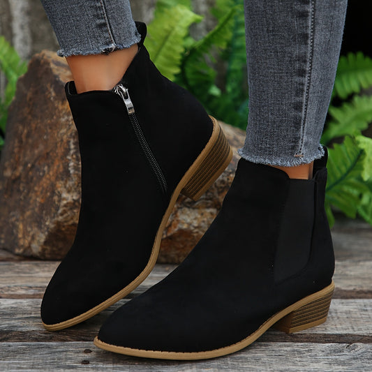 Elastic-panel ankle boots, side view