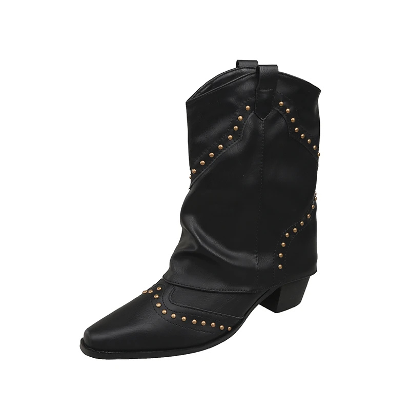 Malin | Studded Mid-Heel Western Boots