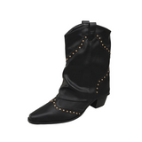 Studded western boots on a mid heel, side view