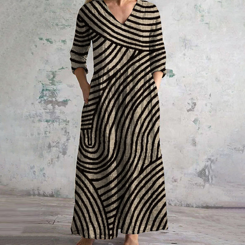 Mathilda | Vintage Striped V-Neck Dress