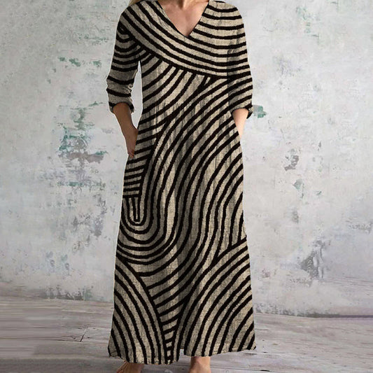 Mathilda | Vintage Striped V-Neck Dress