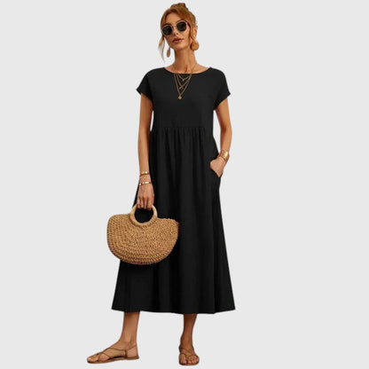 Fiona | Short-Sleeve Midi Dress with Pockets