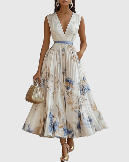 Emilia | Pleated V-Neck Maxi Dress