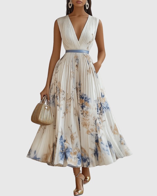 Emilia | Pleated V-Neck Maxi Dress