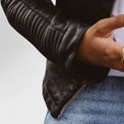 Fitted moto jacket shown from the side