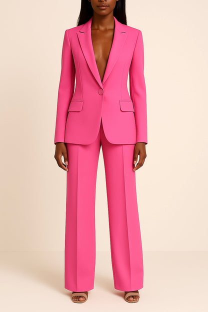 Trouser set showing the longline blazer open at the front