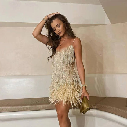 Bambi | Feather Trim Mini Dress