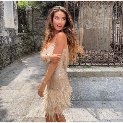 Bambi | Feather Trim Mini Dress