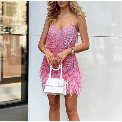 Bambi | Feather Trim Mini Dress