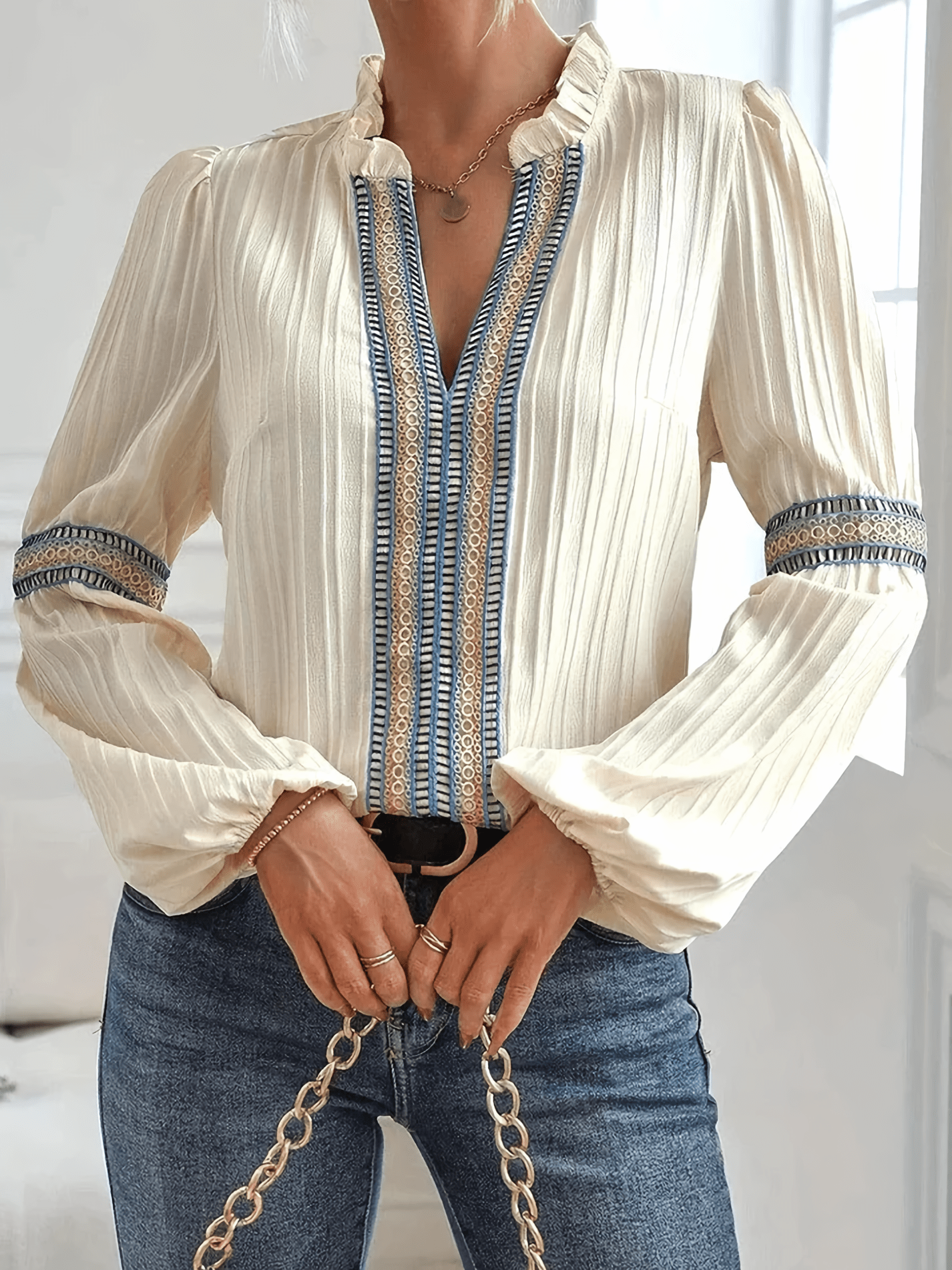 Pohima | Graceful V-Neck Blouse