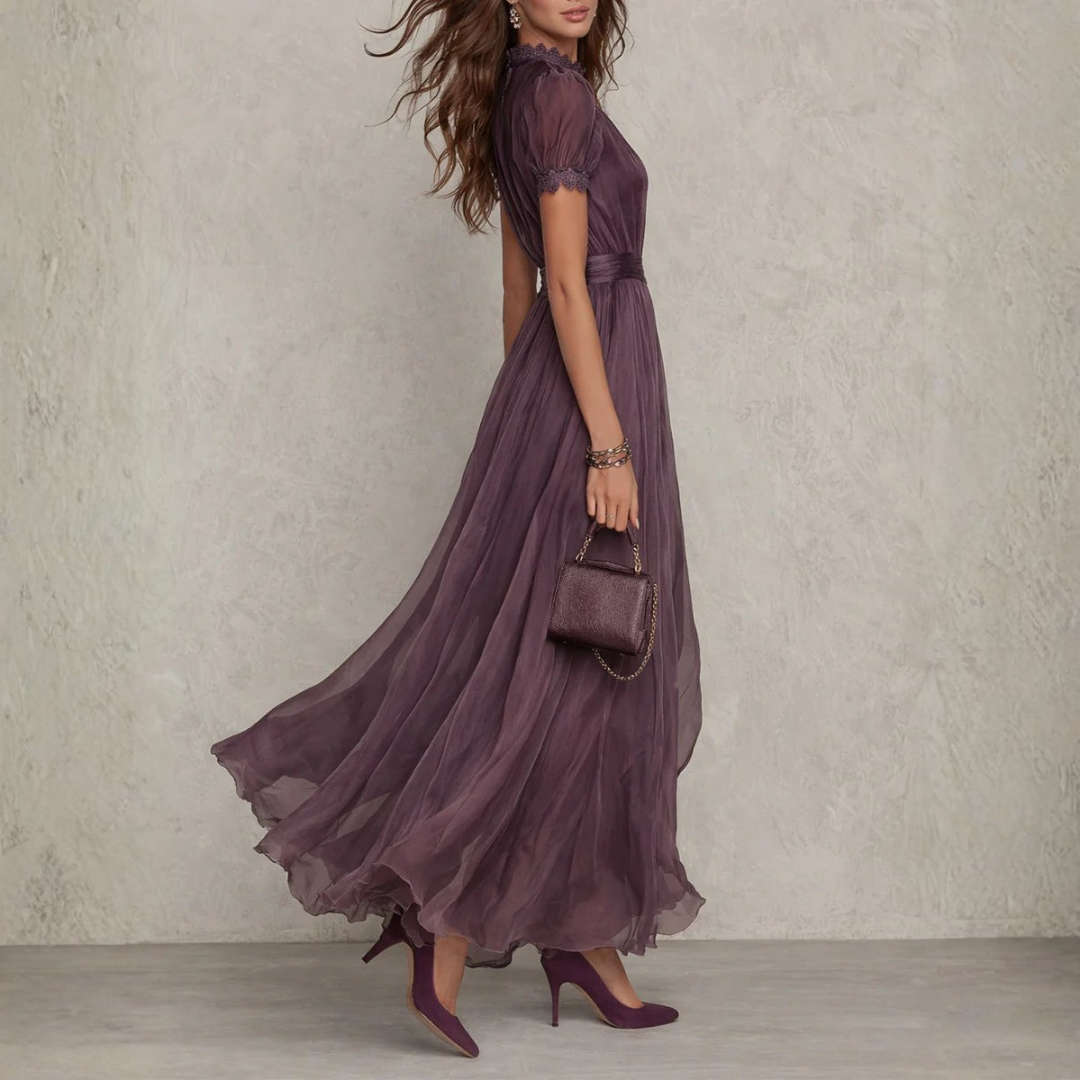 Maxi dress showing the tie-neck detail