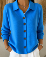 Collared button-front cardigan, front view