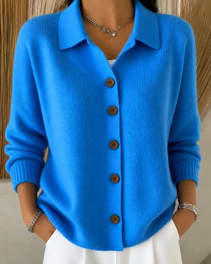 Collared button-front cardigan, front view