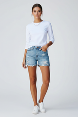Calla | Fringe Hem Denim Shorts