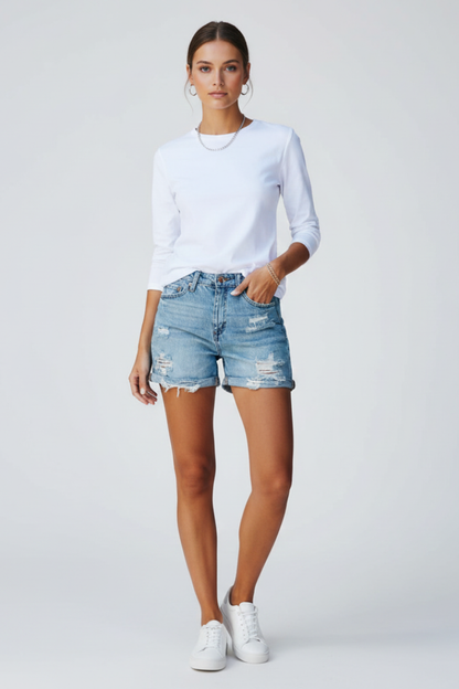 Calla | Fringe Hem Denim Shorts