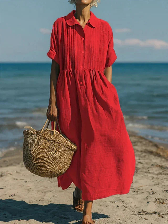 Button-front shirt dress seen at full length