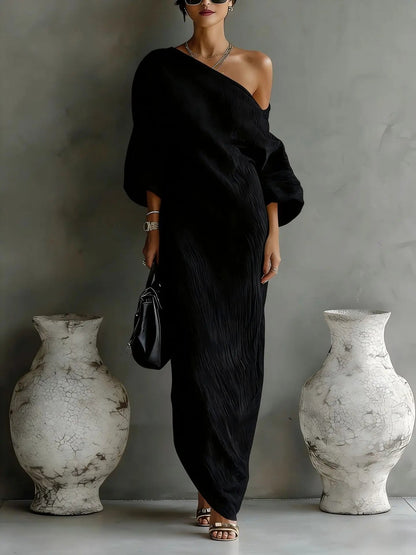 One-shoulder maxi dress seen at full length