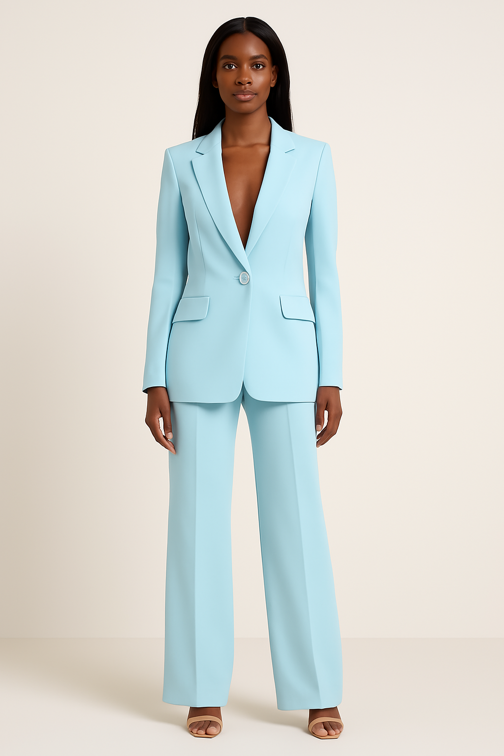 Longline blazer and matching trouser set, front view