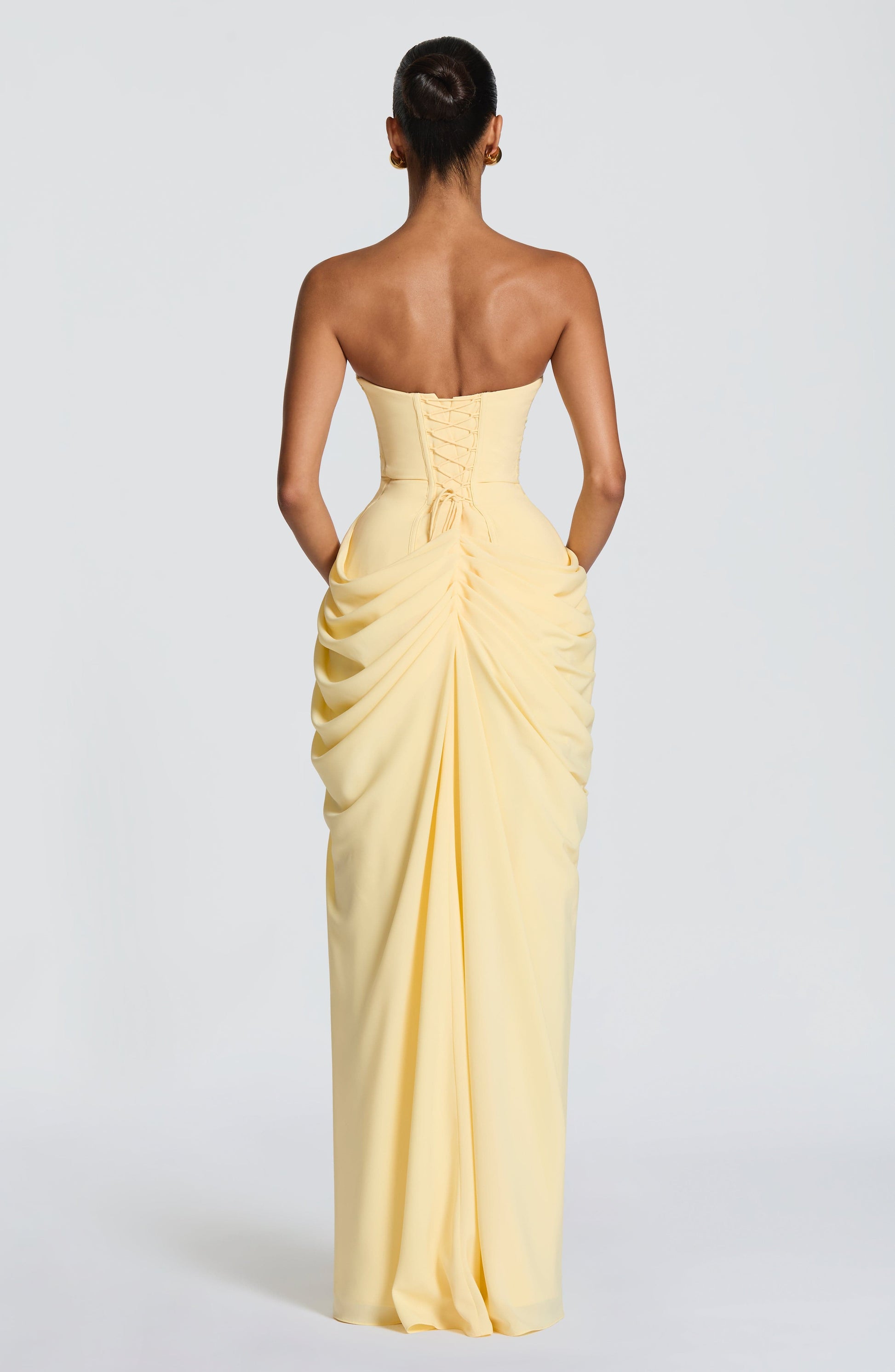 Strapless maxi dress seen from the back