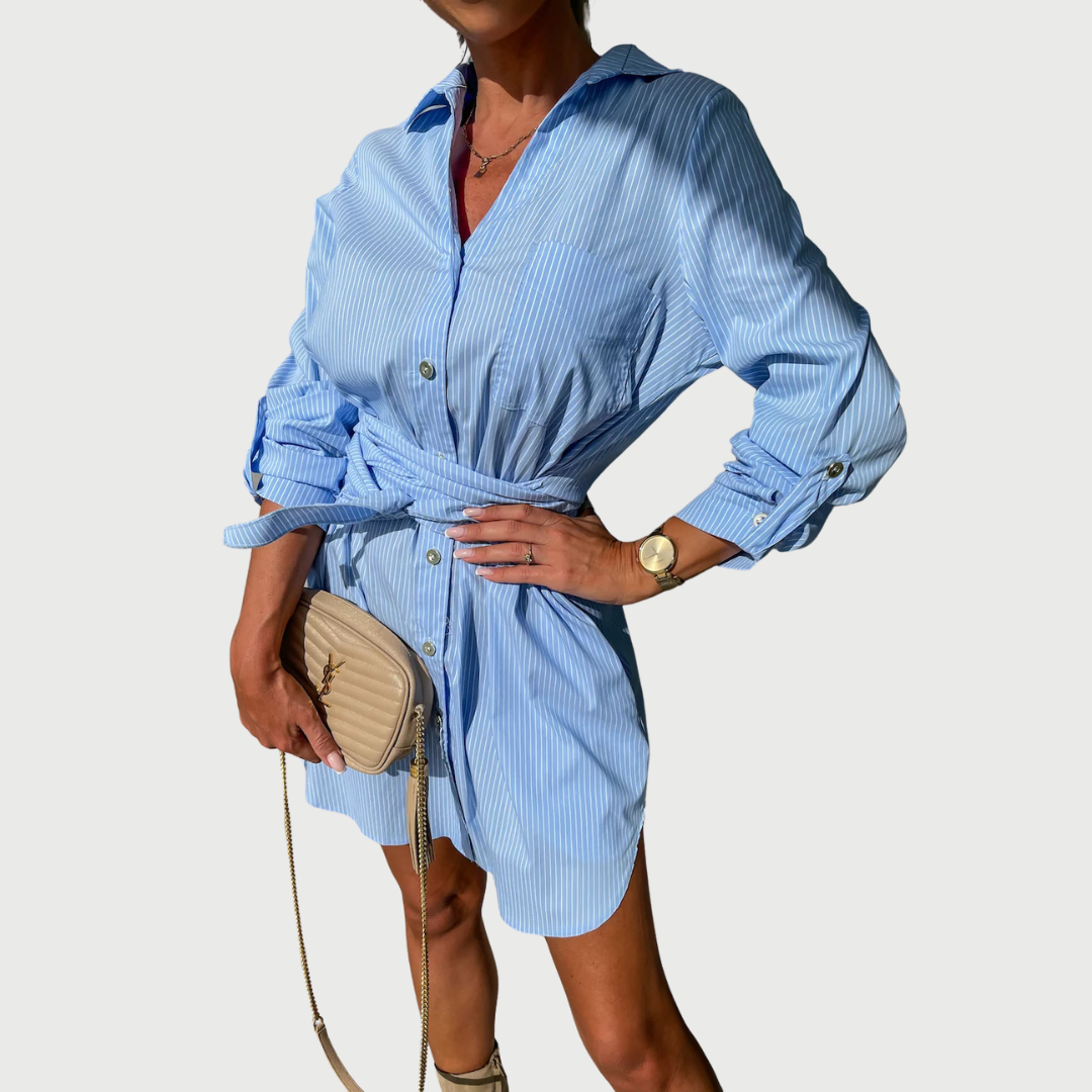Button-front shirt dress seen at full length
