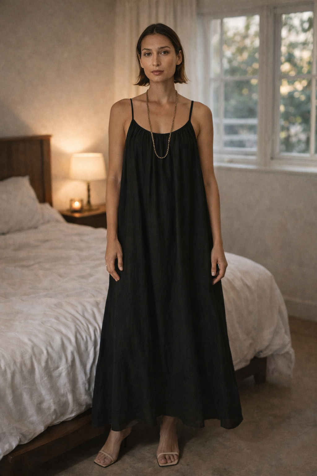 Maxi slip dress shown standing