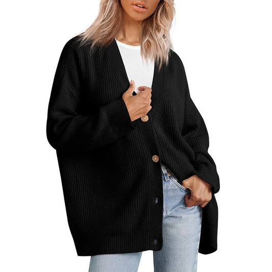 Oversized button-front knit cardigan in camel, front view