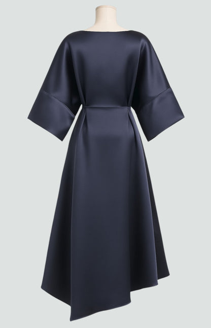 Draped midi dress shown in a styled setting