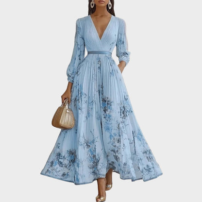 Emilia | Pleated V-Neck Maxi Dress