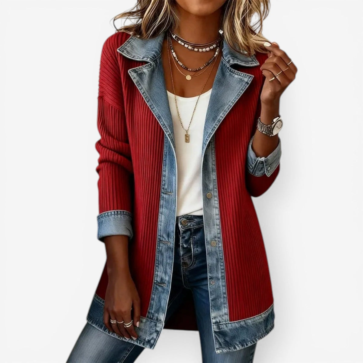 Knit jacket shown in a second colourway