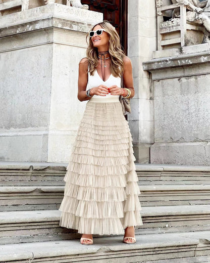 Tulia | Pleated Tulle Maxi Skirt