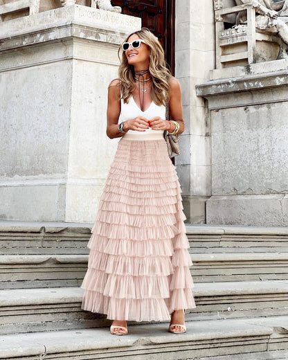 Tulia | Pleated Tulle Maxi Skirt