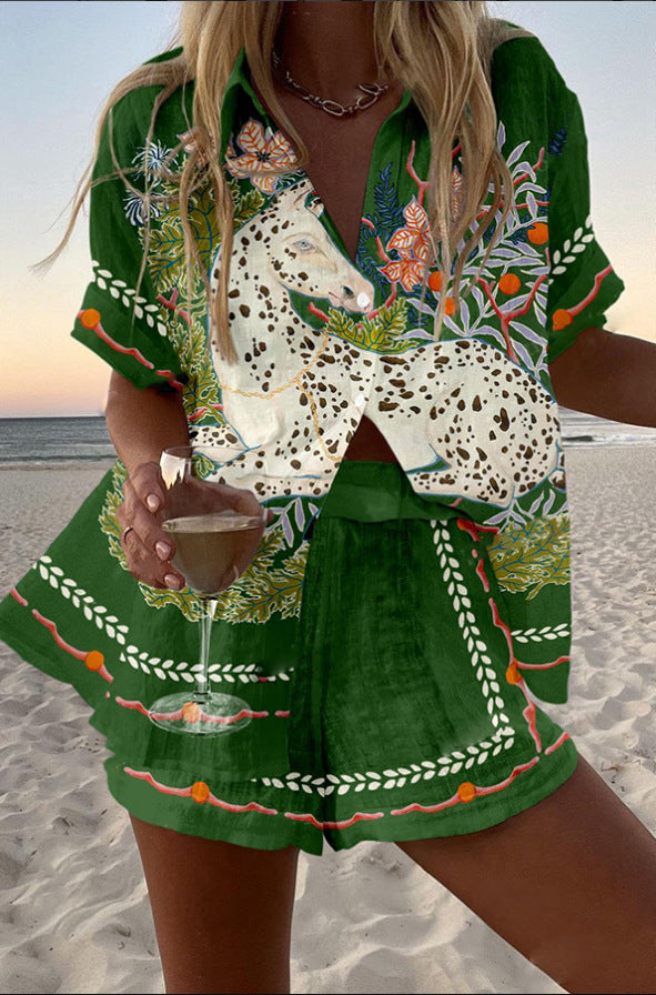 Dianne | Short linen set with horse print.