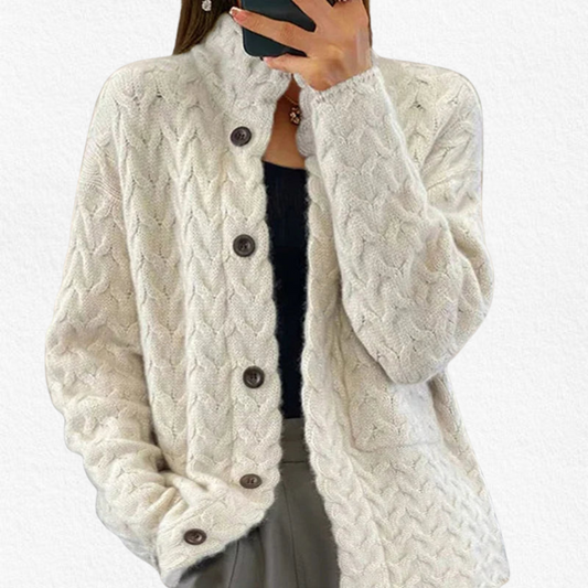 Open-front relaxed knit cardigan, front view