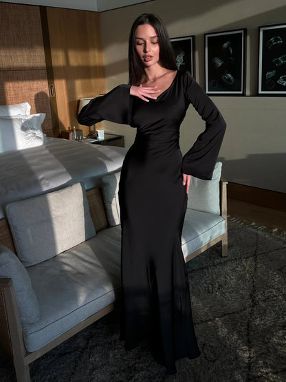 Maxi dress showing the lustrous finish in daylight