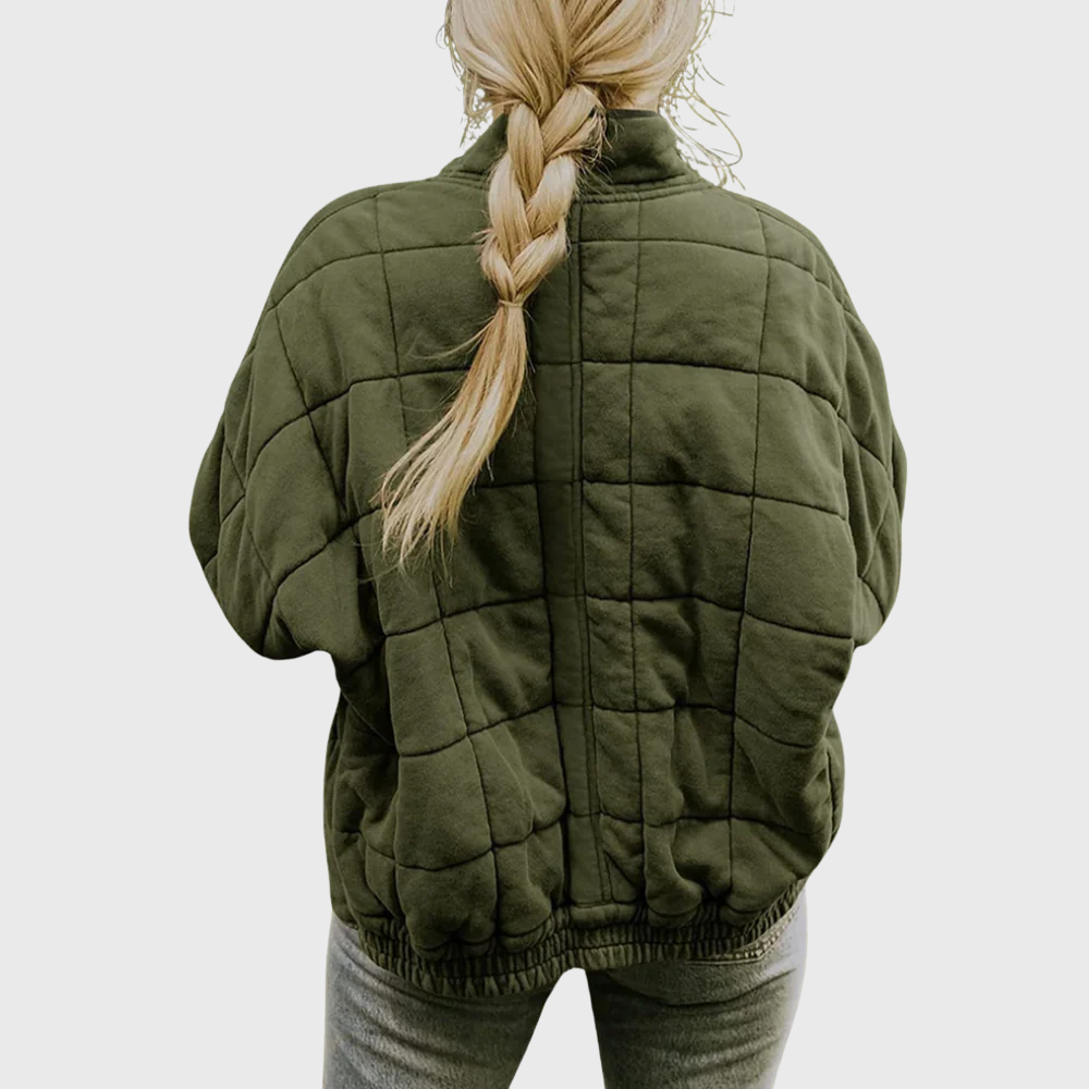 Quilted oversized jacket shown across the colour range