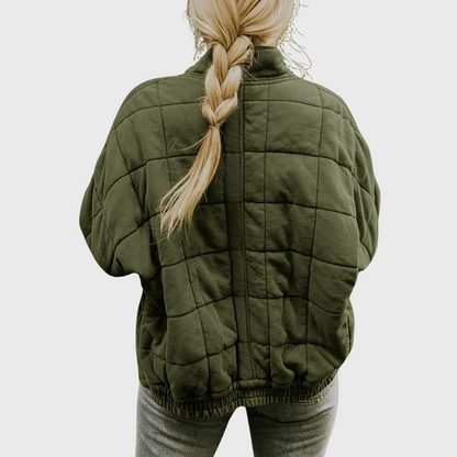 Quilted oversized jacket shown across the colour range