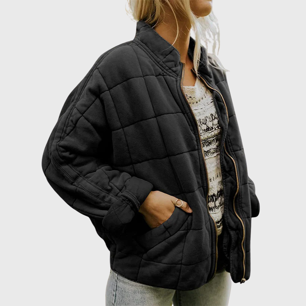 Quilted jacket shown open at the front