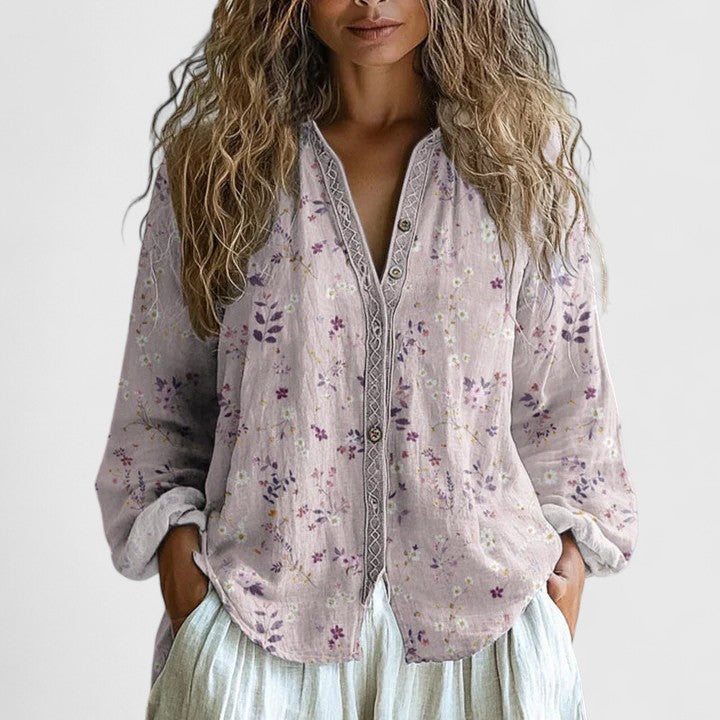 Mykayla | Retro Leaf Print Blouse