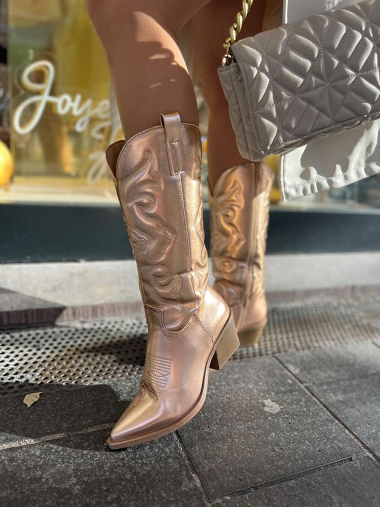 Metallic western boots shown at full height